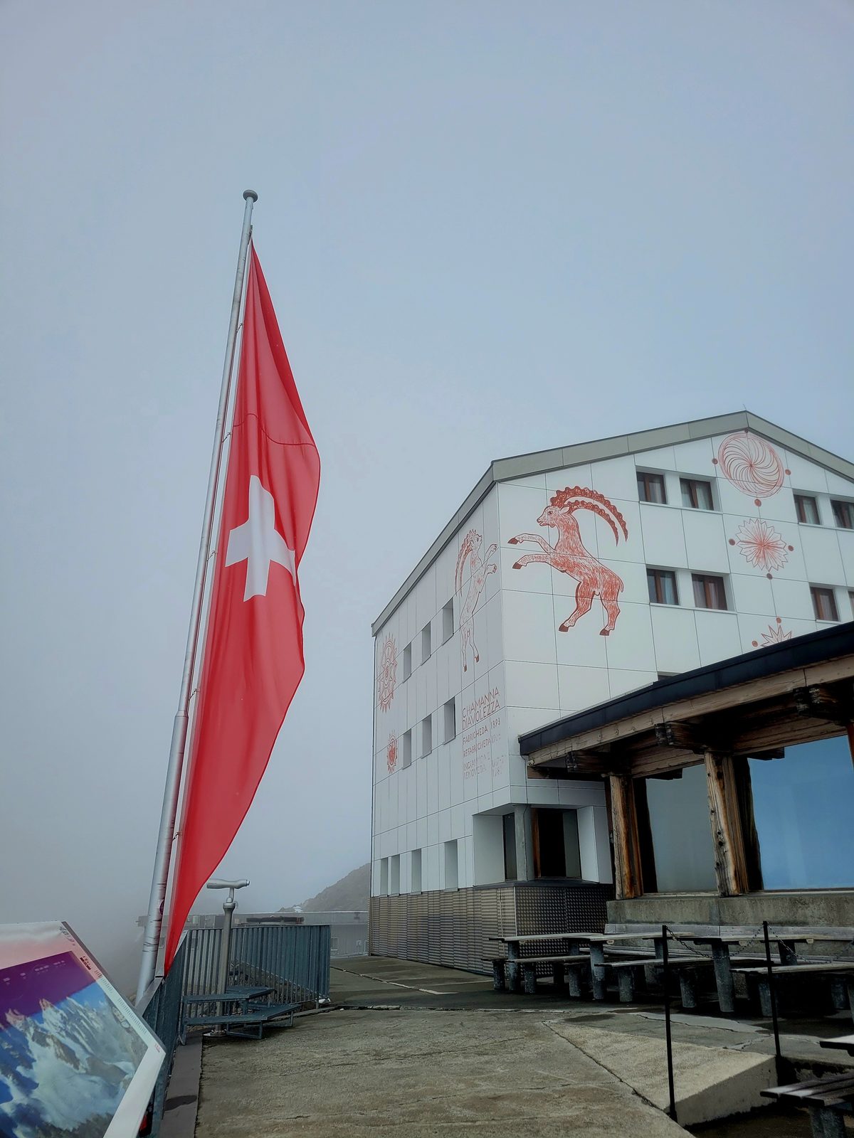 La station d'altitude et son drapeau suisse